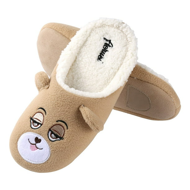 Aerusi Women Men Kids Winter Warm Plush Bear Slippers Comfy Indoor Animal Shoes